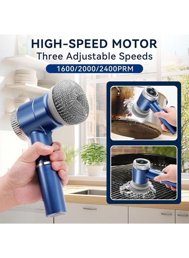 YelaJoy Electric Cleaning Brush with 5 Replaceable Brush Heads, Dishwashing, Shoe Brushing, Floor Degreasing, Multifunctional Electric Cleaning Brush, Suitable for Bathroom Floor, Kitchen Cleaning, Blue - Image 3